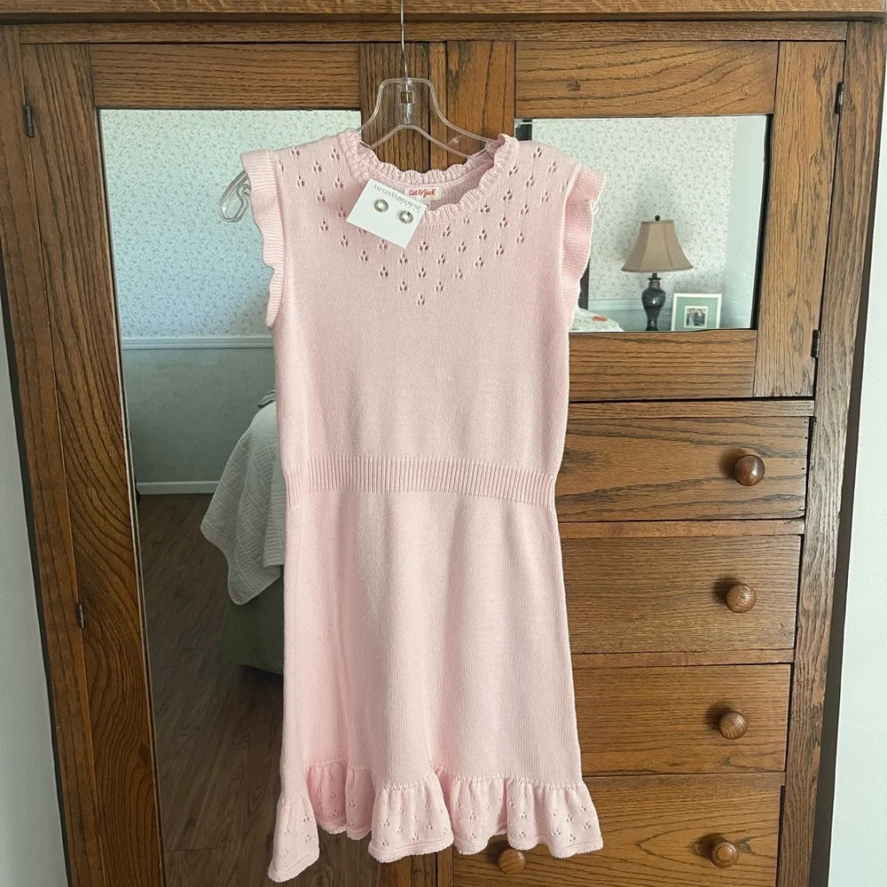 Light Pink Sweater (10-12) Sweater Dress & Earrings